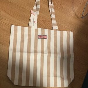 Vineyard Vines Beige and White Striped Tote
